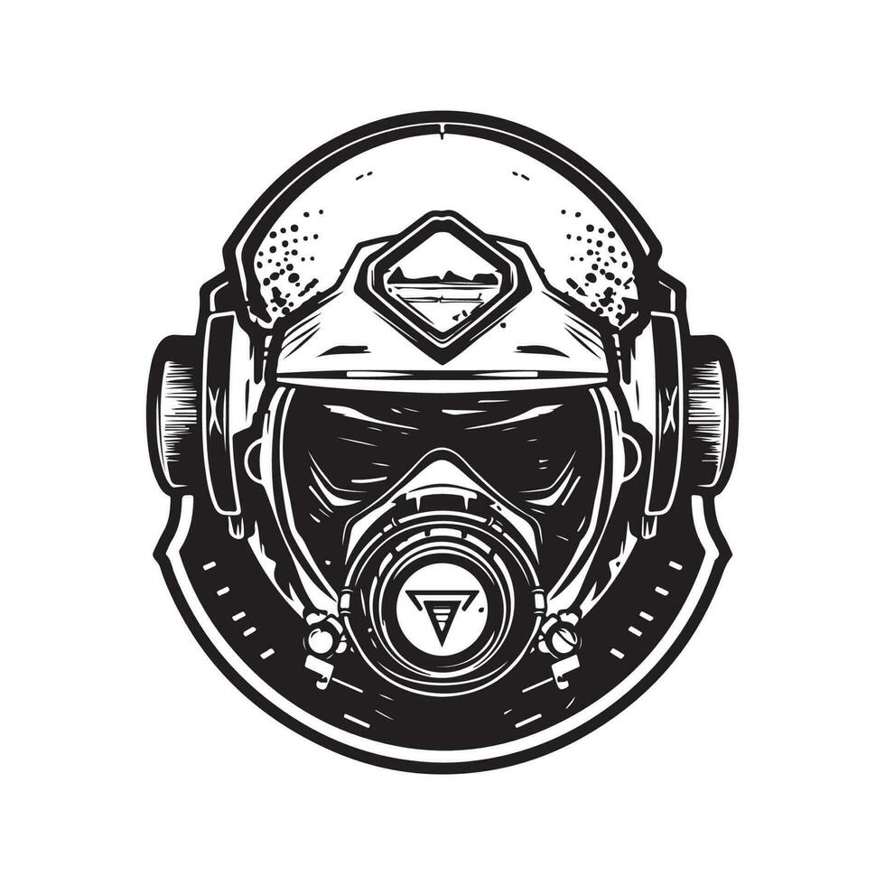 futuristic space hero, vintage logo line art concept black and white color, hand drawn illustration vector