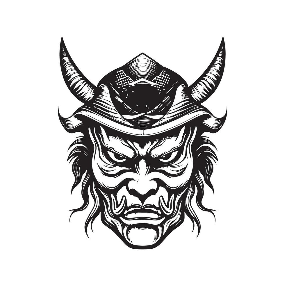 máscara de samurai, Clásico logo línea Arte concepto negro y blanco color, mano dibujado ilustración vector