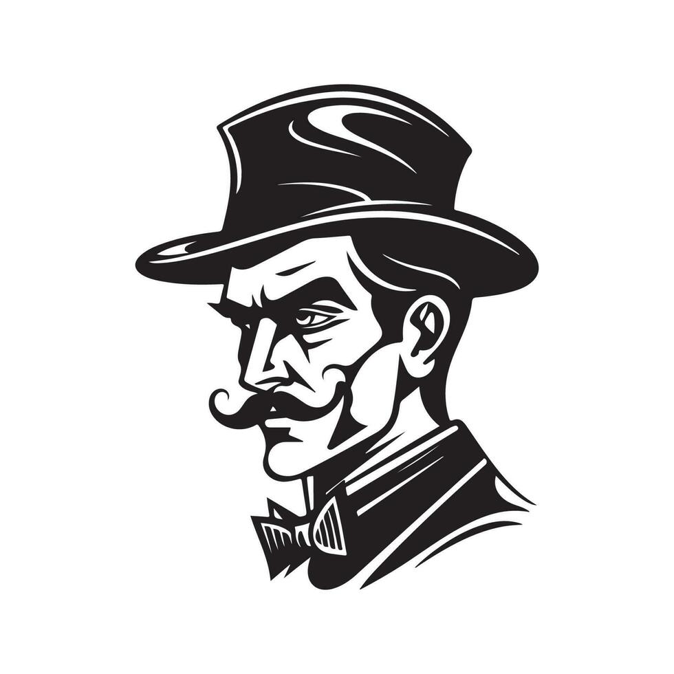 person, vintage logo line art concept black and white color, hand drawn illustration vector
