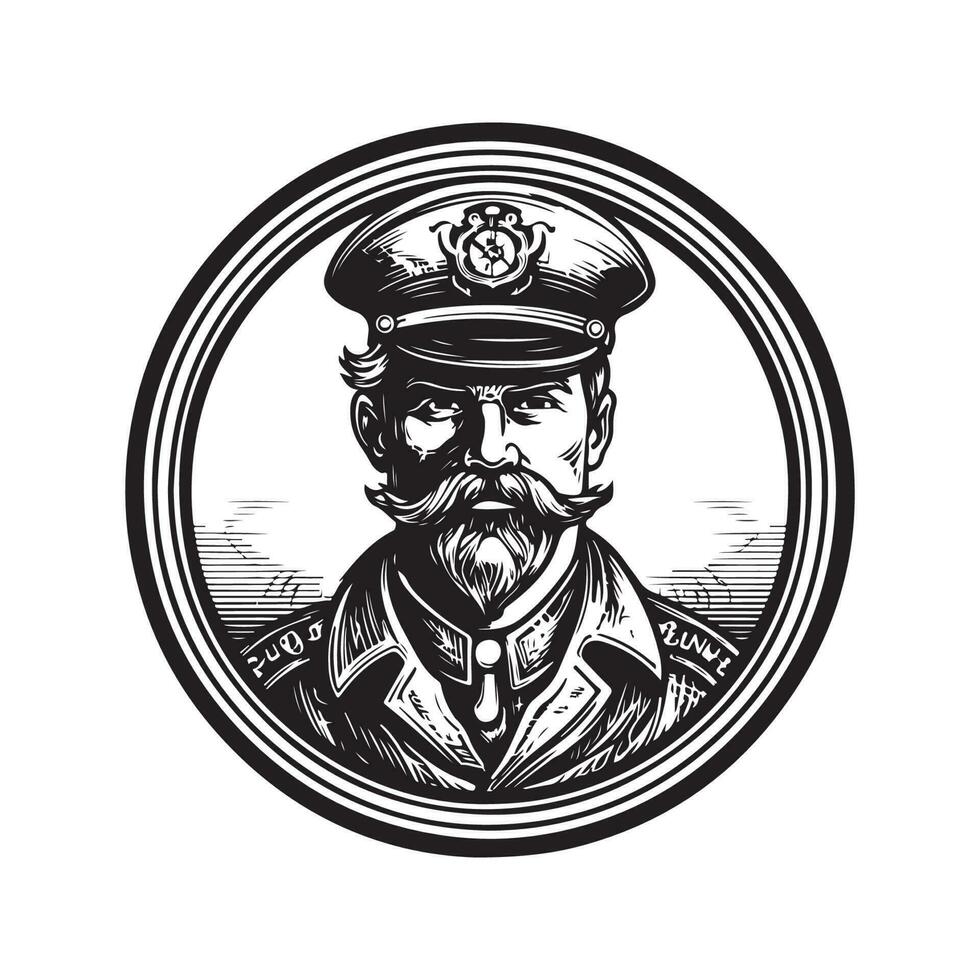mercenary captain, vintage logo line art concept black and white color, hand drawn illustration vector