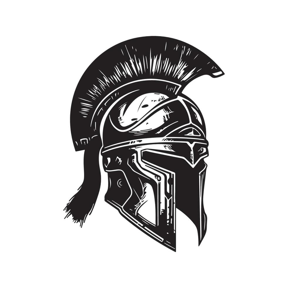 casco de el espartano, Clásico logo línea Arte concepto negro y blanco color, mano dibujado ilustración vector