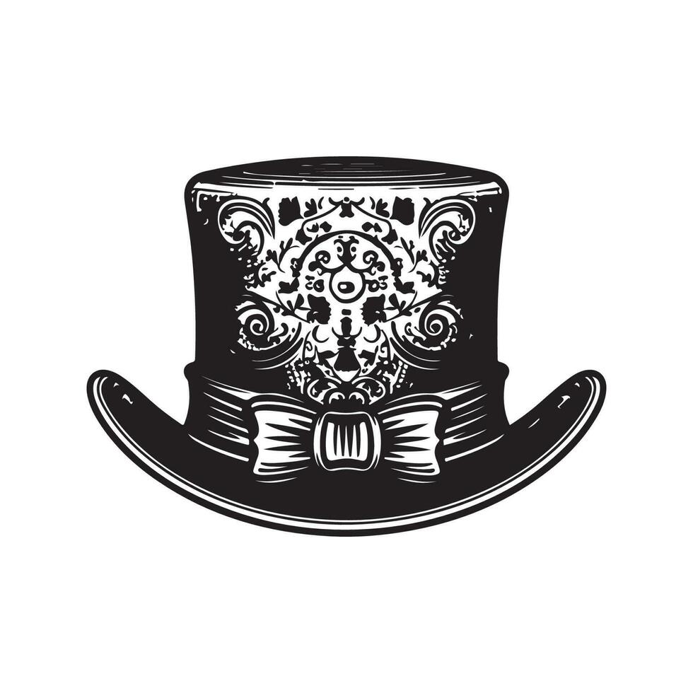 st patrick day hat, vintage logo line art concept black and white color, hand drawn illustration vector