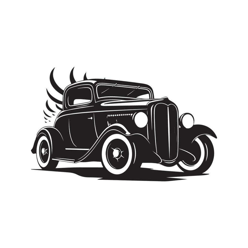 hot rod car, vintage logo line art concept black and white color, hand drawn illustration vector