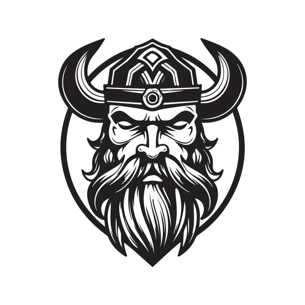 futuristic viking, vintage logo line art concept black and white color, hand drawn illustration vector