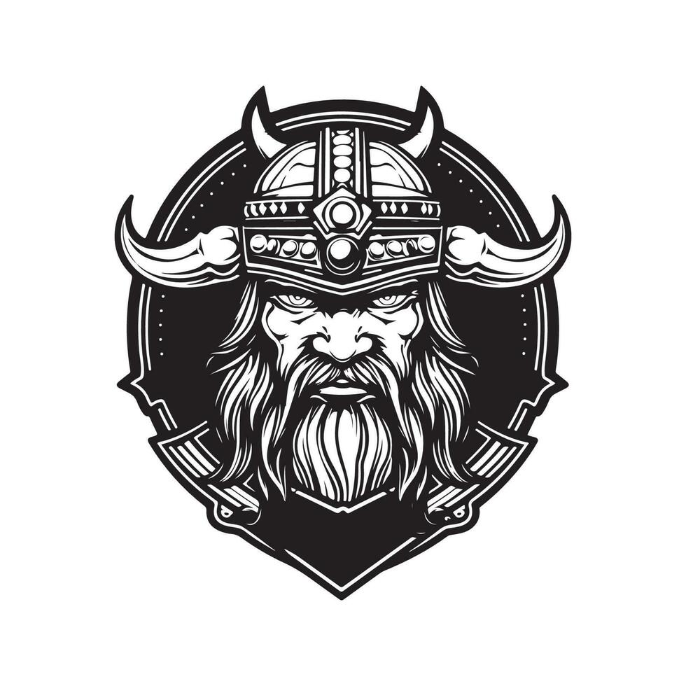 futuristic viking, vintage logo line art concept black and white color, hand drawn illustration vector