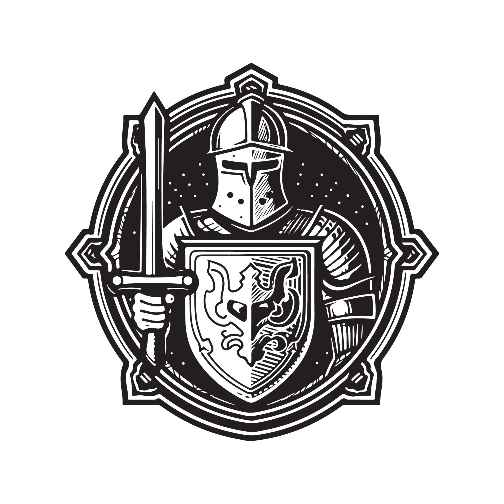 medieval knight, vintage logo line art concept black and white color