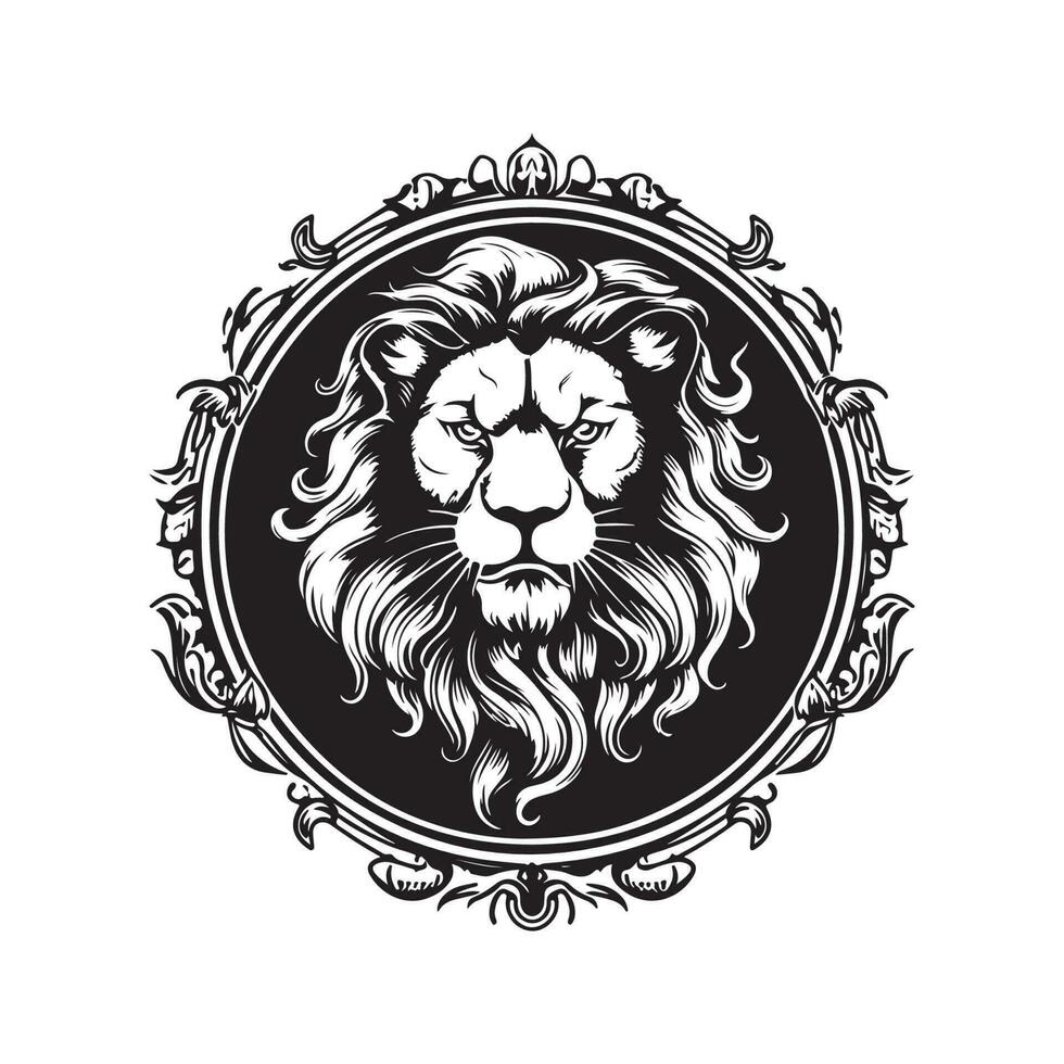 león lujo, Clásico logo línea Arte concepto negro y blanco color, mano dibujado ilustración vector