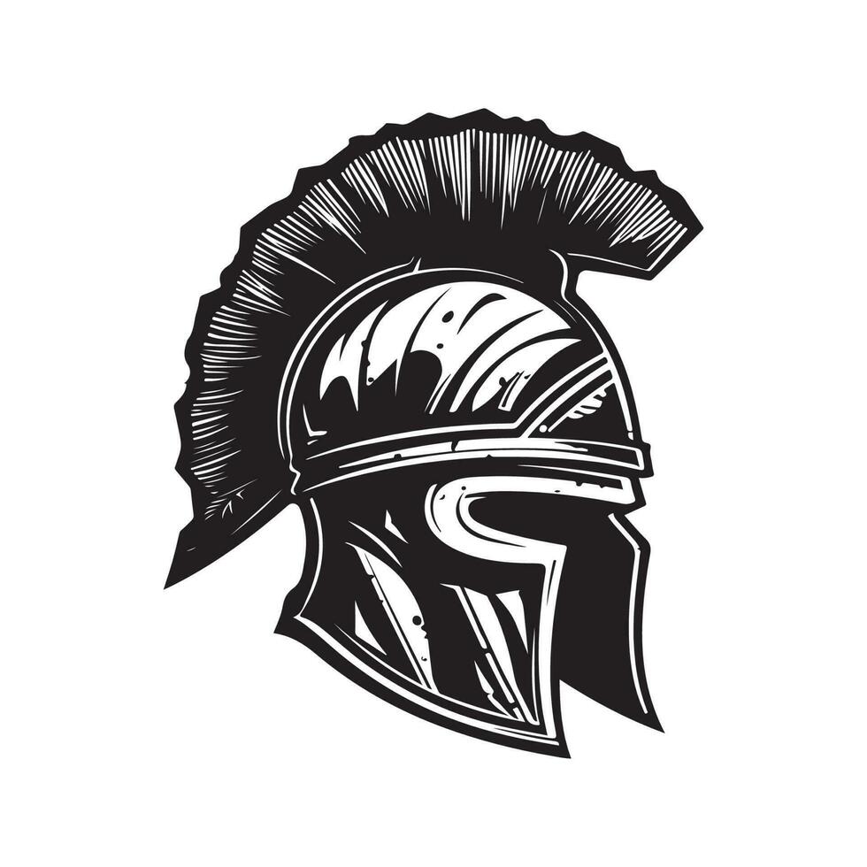 helmet of the spartan, vintage logo line art concept black and white color, hand drawn illustration vector