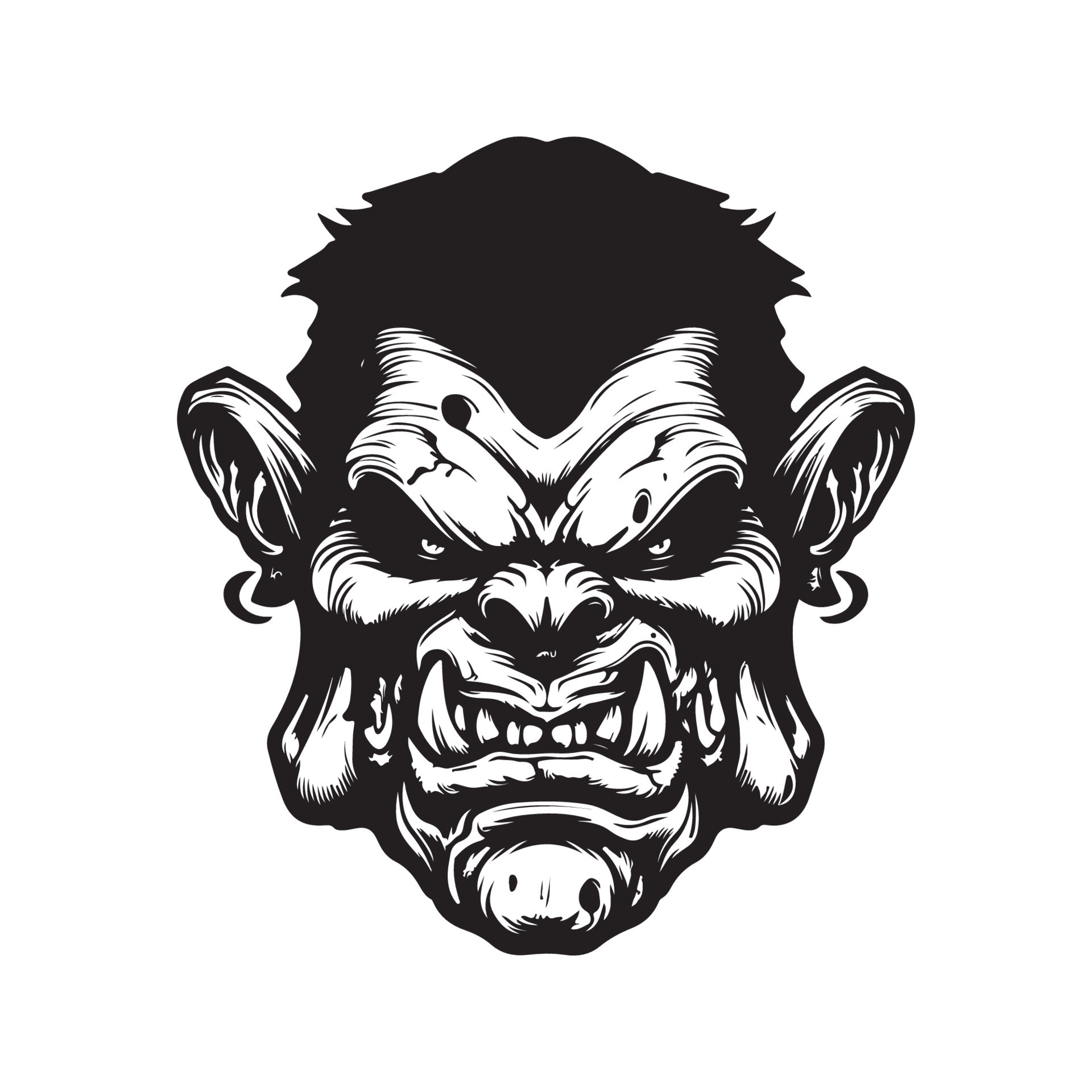 scheming orc, vintage logo line art concept black and white color, hand ...