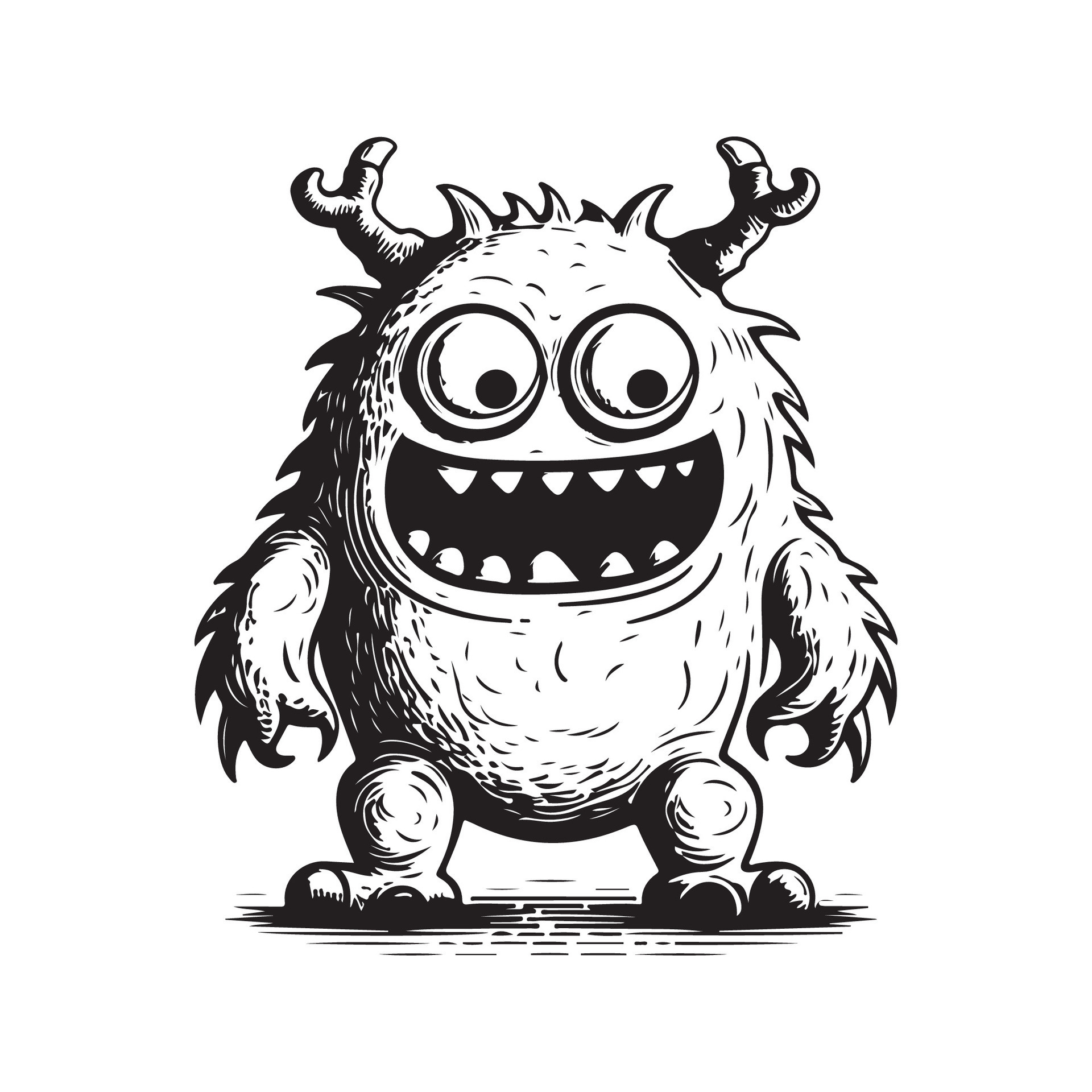 monster creature, vintage logo line art concept black and white color