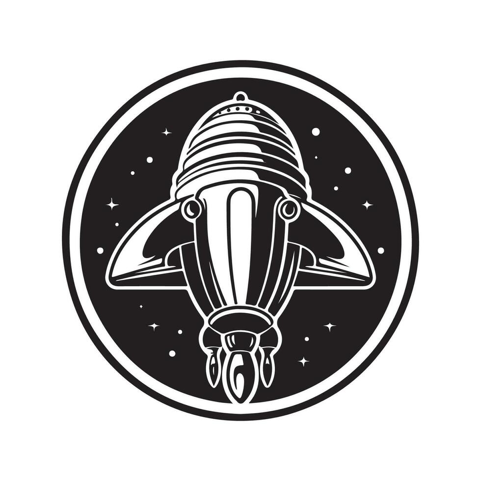 astronave flotando, Clásico logo línea Arte concepto negro y blanco color, mano dibujado ilustración vector