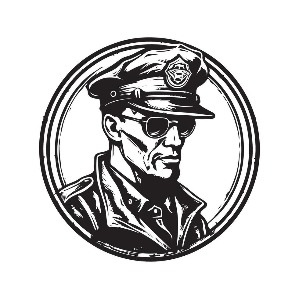 mercenary captain, vintage logo line art concept black and white color, hand drawn illustration vector