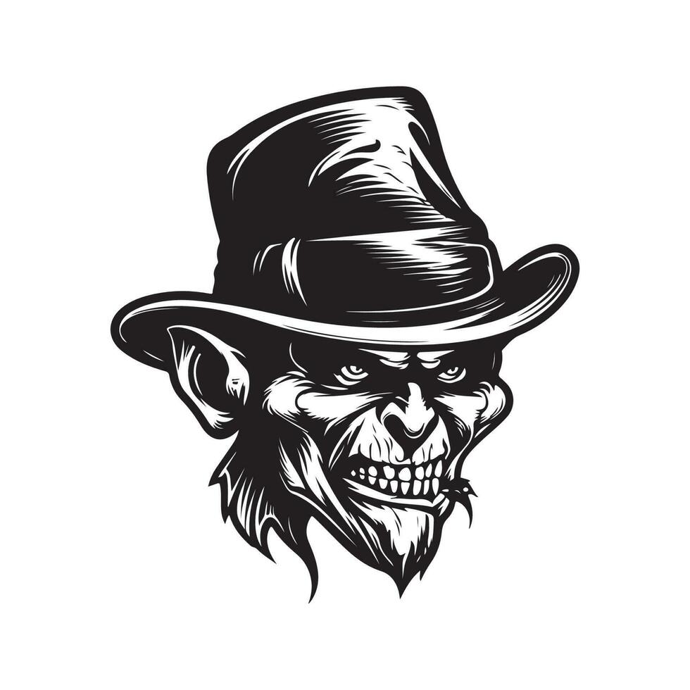 goblin, vintage logo line art concept black and white color, hand drawn illustration vector