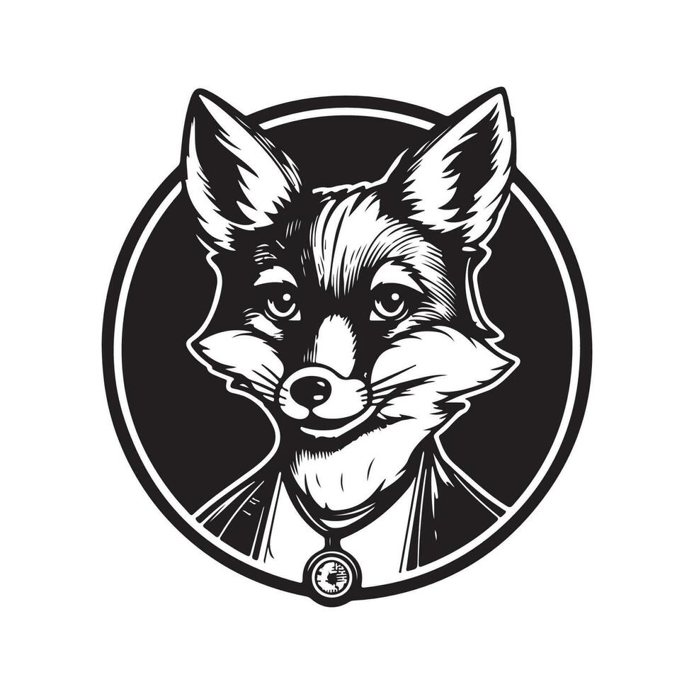 fox, vintage logo line art concept black and white color, hand drawn ...