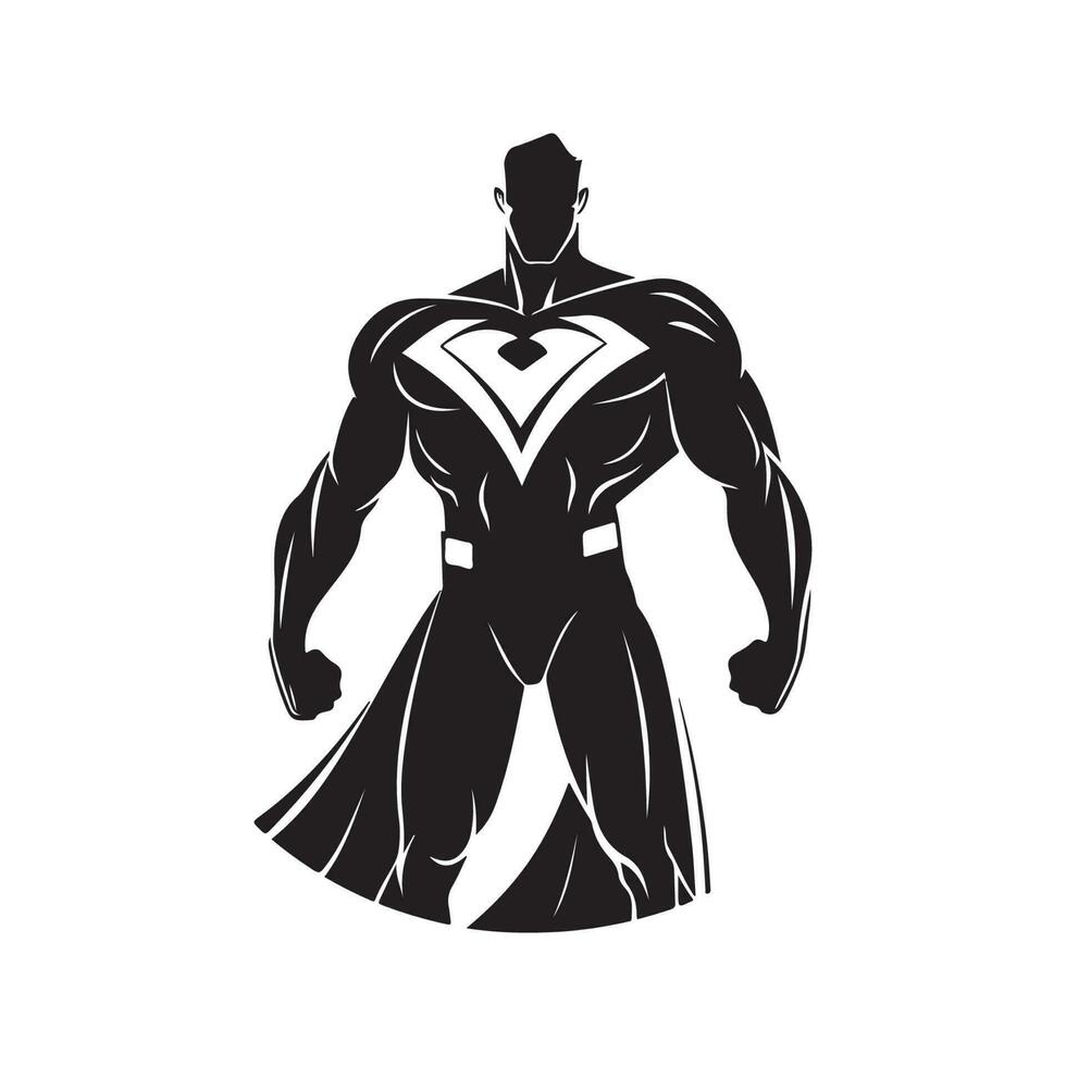 man superhero, vintage logo line art concept black and white color, hand drawn illustration vector