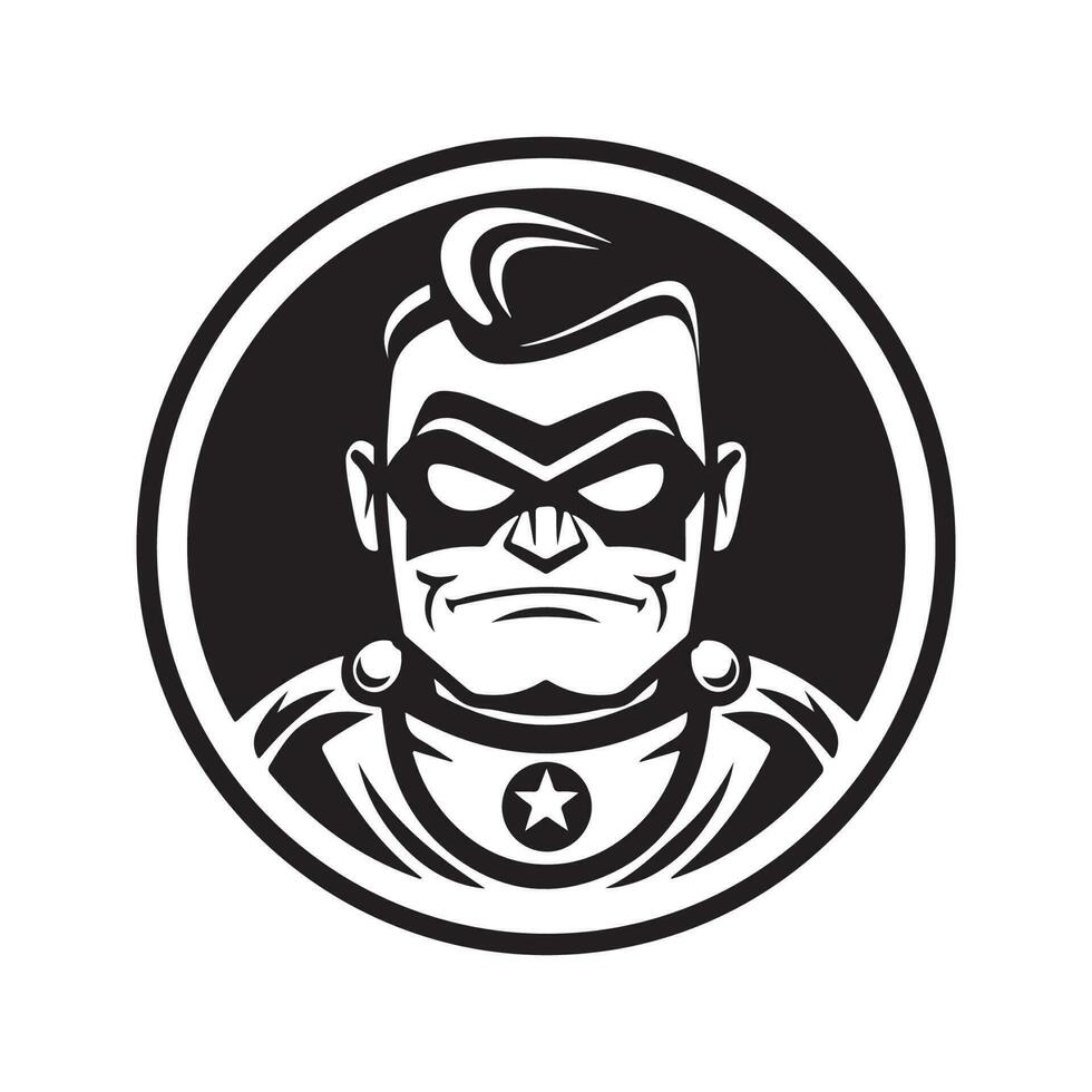 funny superhero, vintage logo line art concept black and white color, hand drawn illustration vector