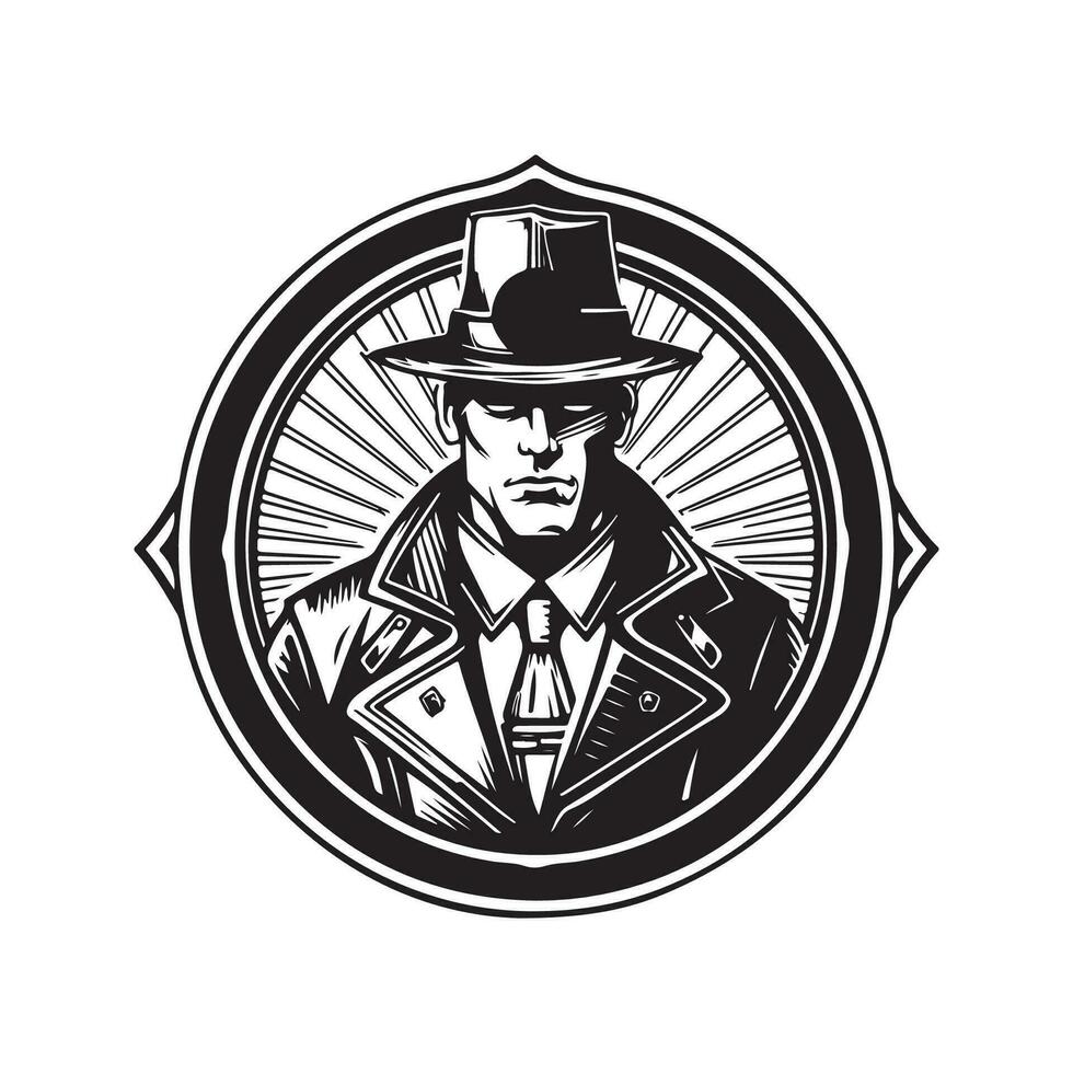 policía oscuro buscador, Clásico logo línea Arte concepto negro y blanco color, mano dibujado ilustración vector