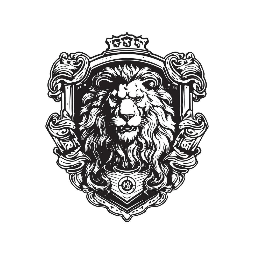 real heráldico león, Clásico logo línea Arte concepto negro y blanco color, mano dibujado ilustración vector