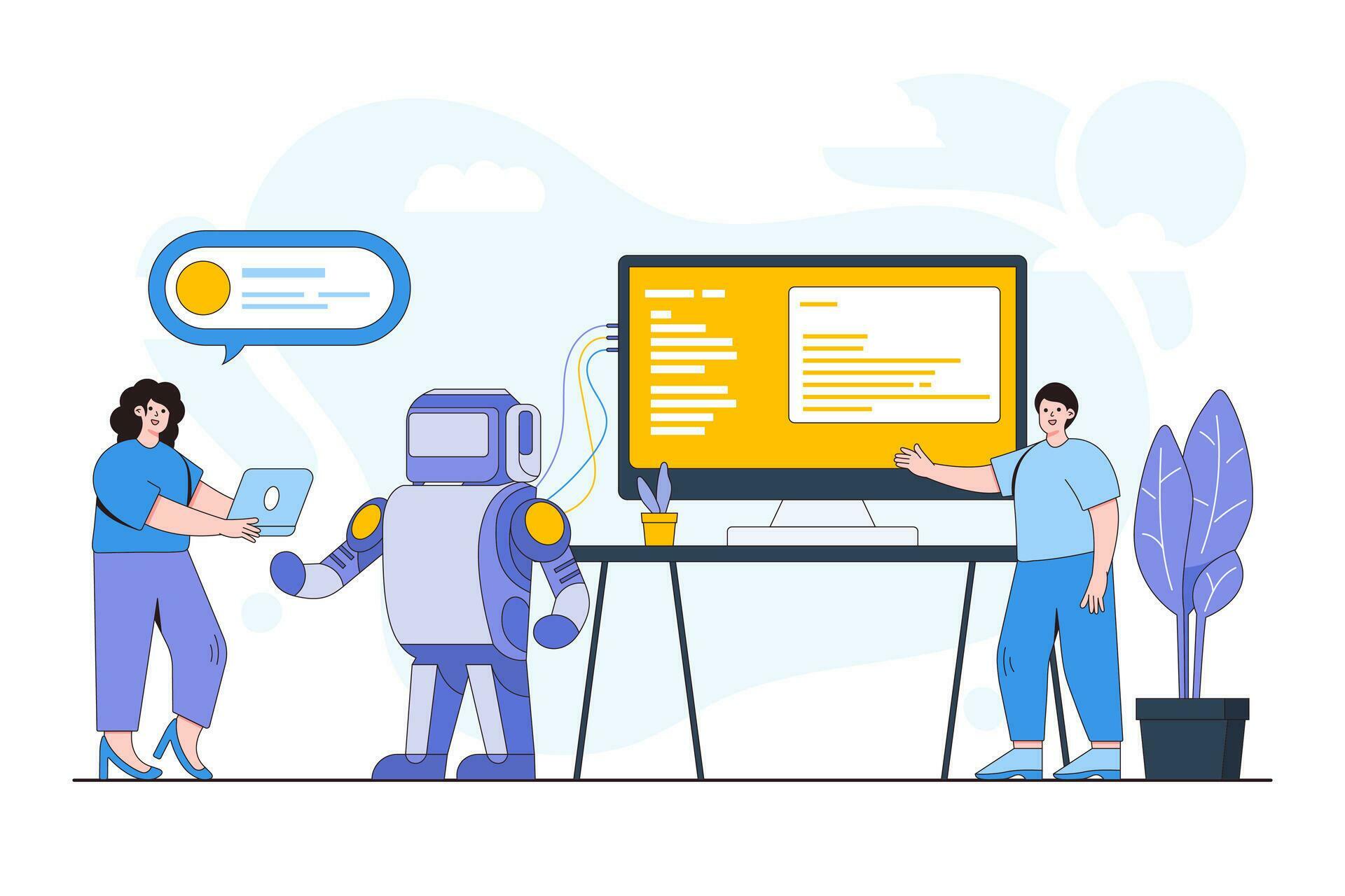 Robotics and Automation Concept with Person Programming a Robot ...