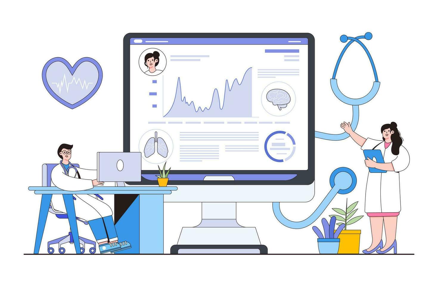 Digital Health Monitoring and Telemedicine Concept with Person Accessing Medical Records vector