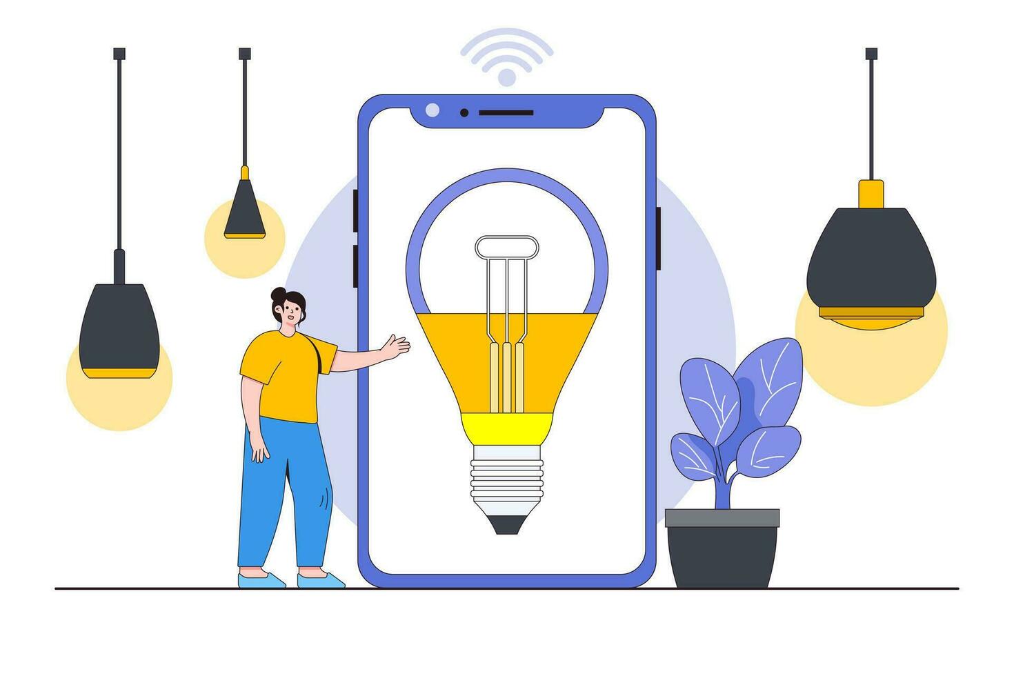 Internet of Things IoT and Smart Home Concept with Person Controlling Lighting vector