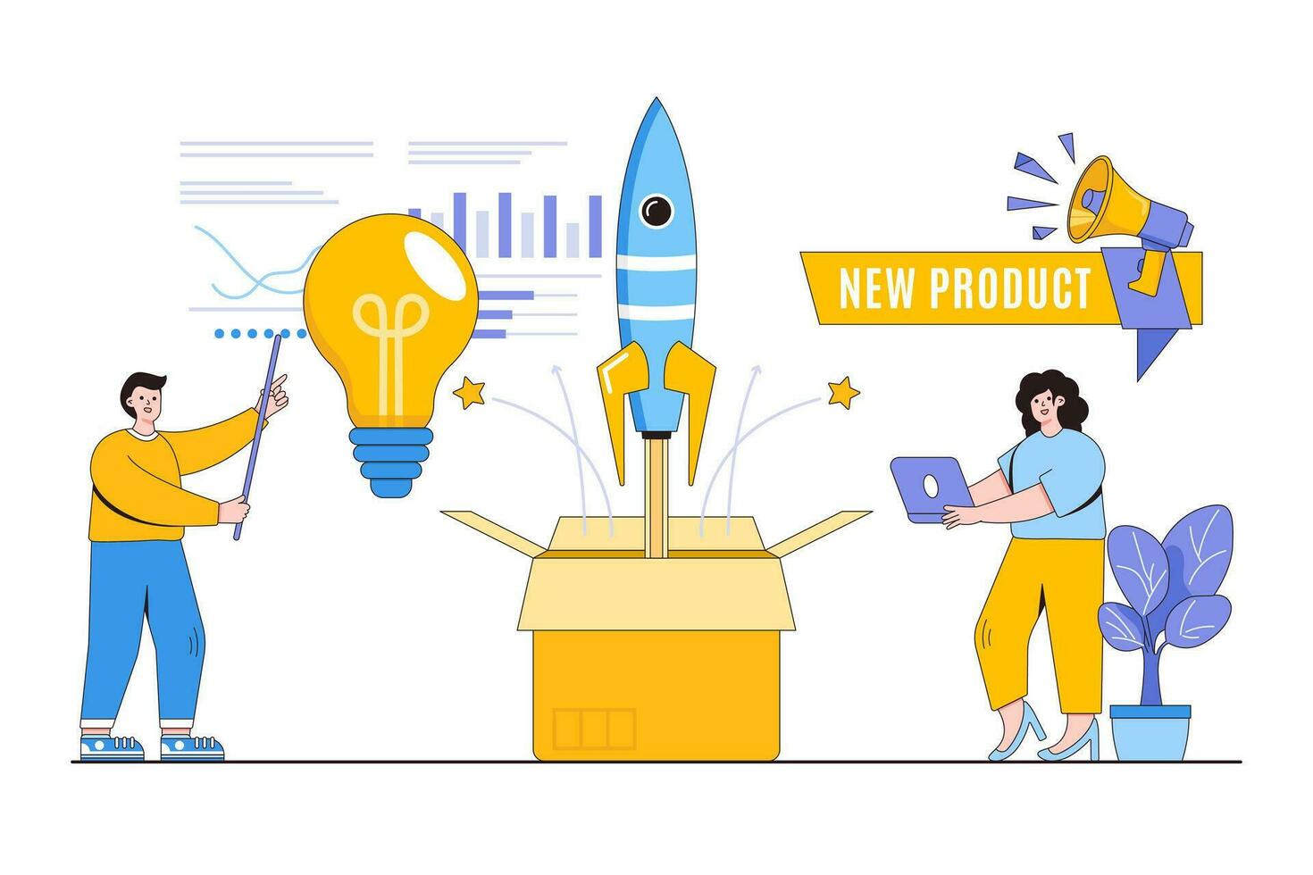 Digital Entrepreneurship and Startups Concept with Person Pitching an Idea and Launching a Product vector