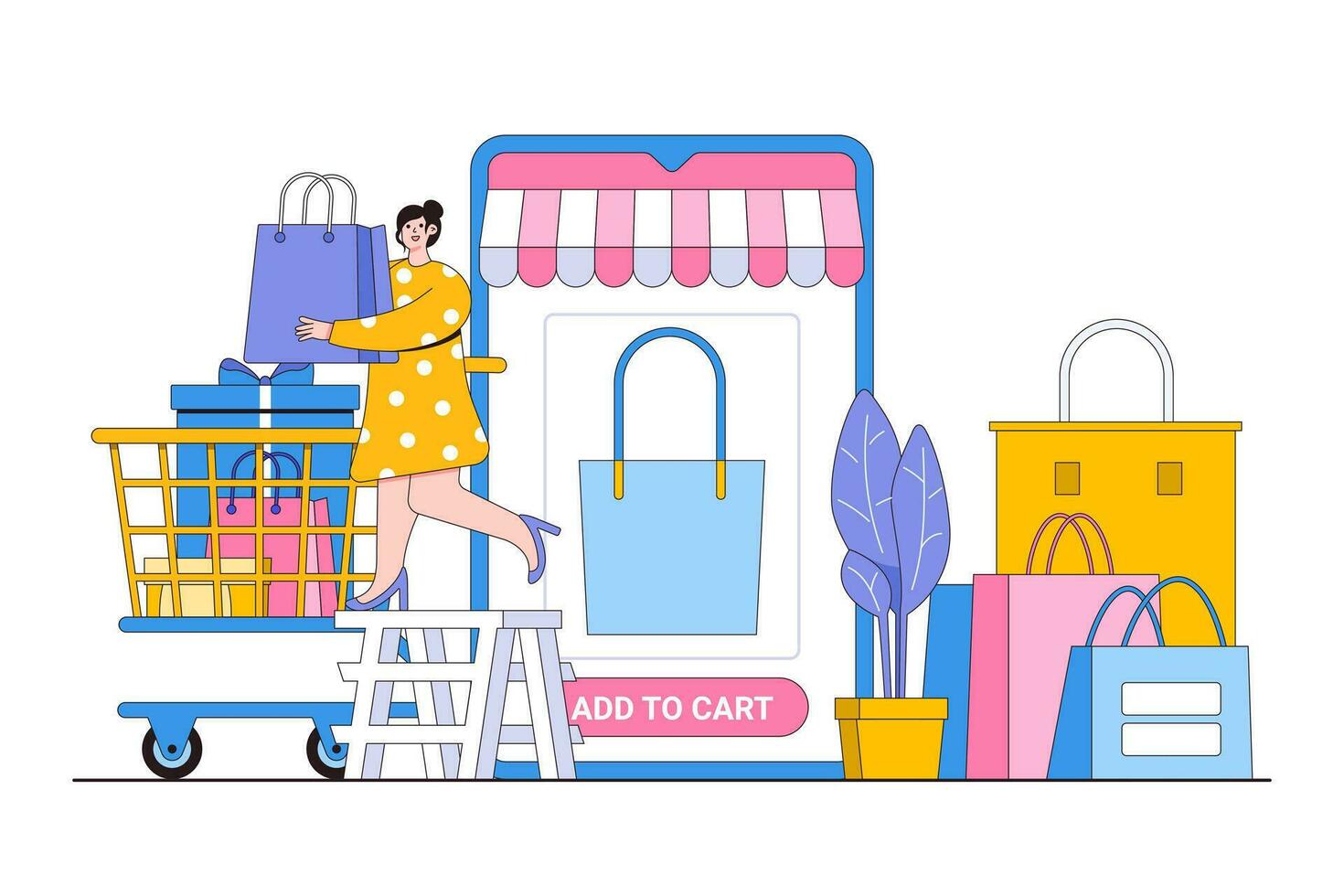 Digital Transformation in Retail Concept with Person Shopping Online and Adding Items to the Cart vector