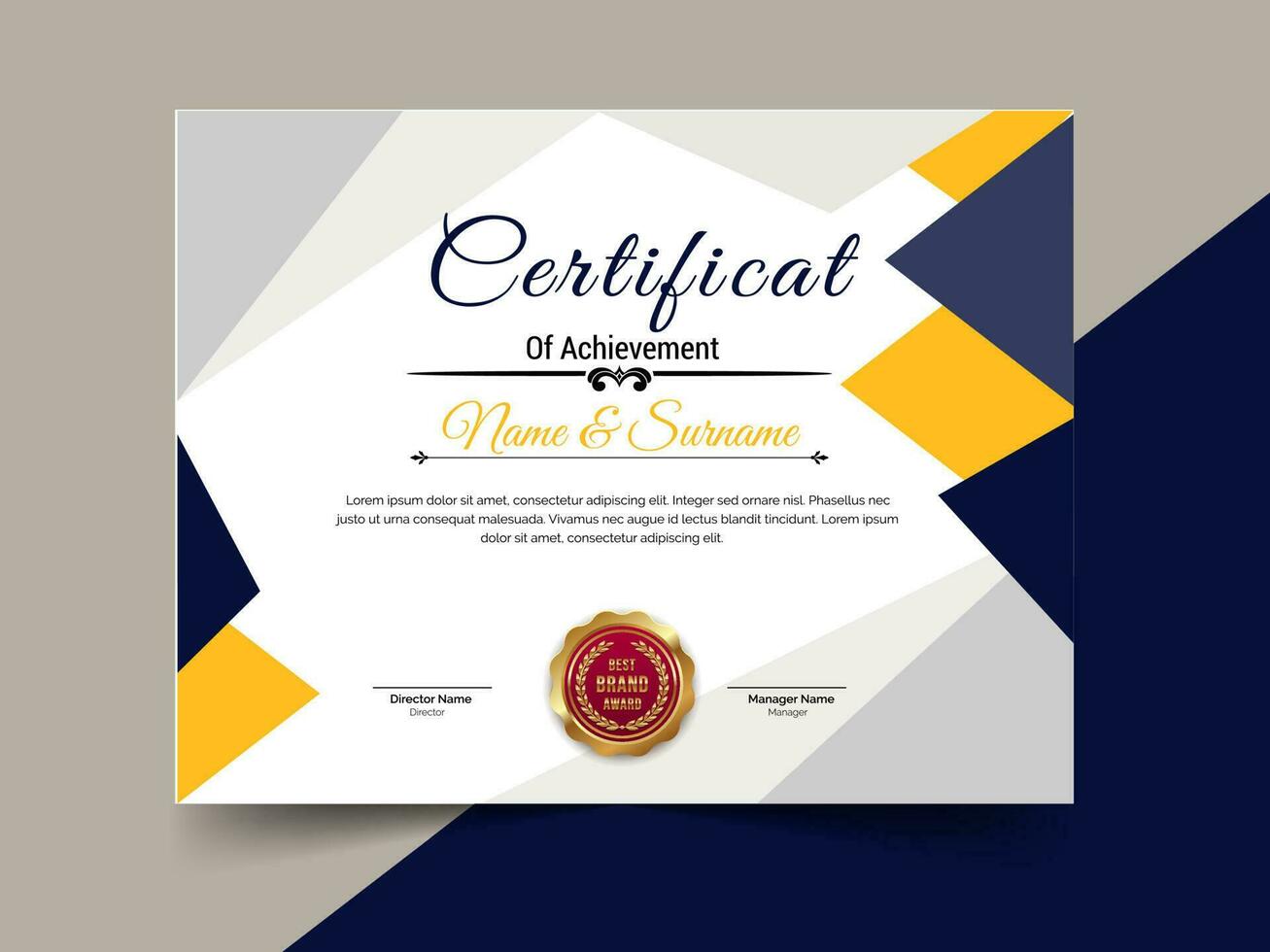 Creative certificate of achievement template design. luxury elegant blue and gold diploma, corporate training certificate design vector