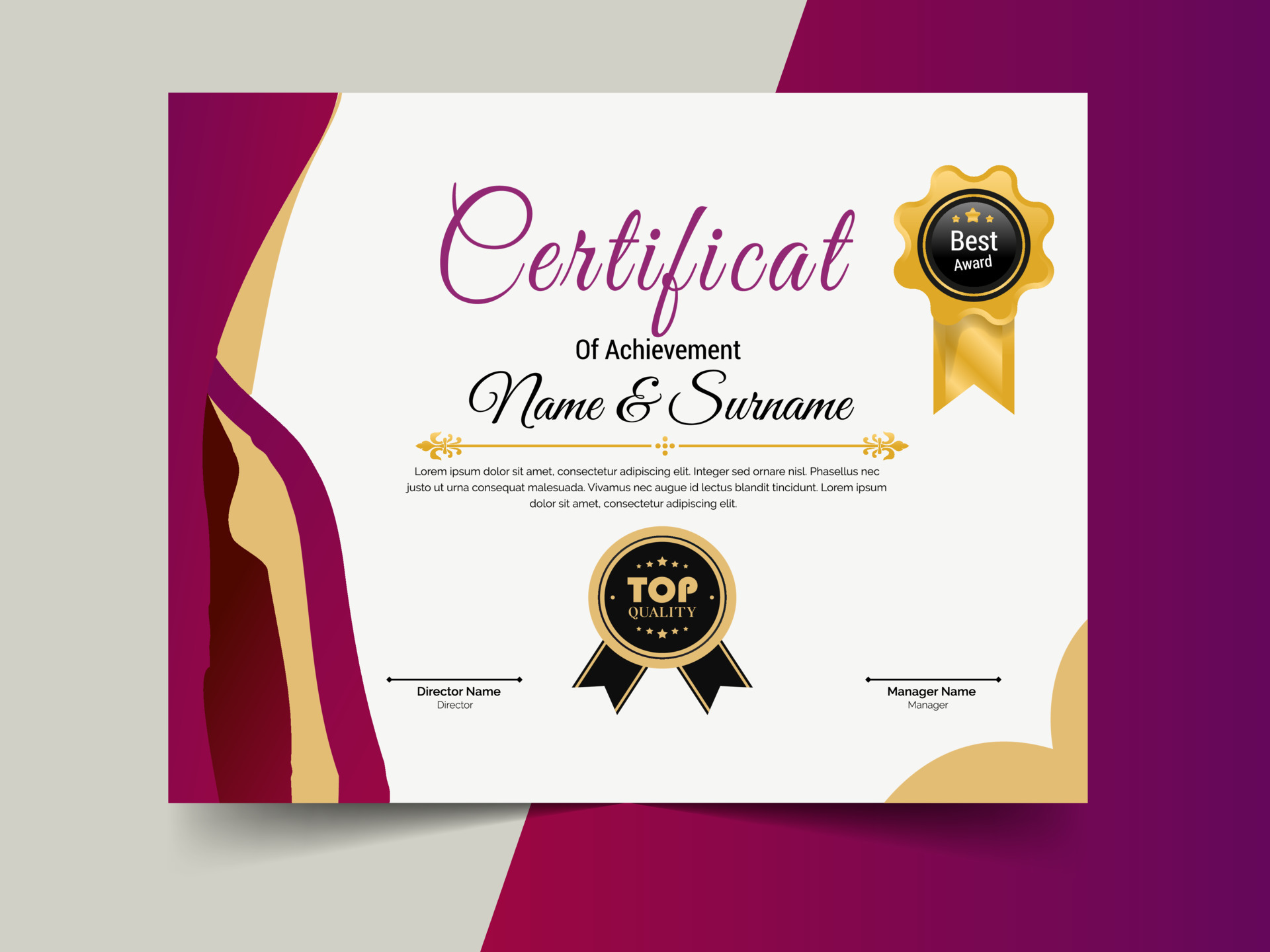 Creative certificate of achievement template design. luxury elegant