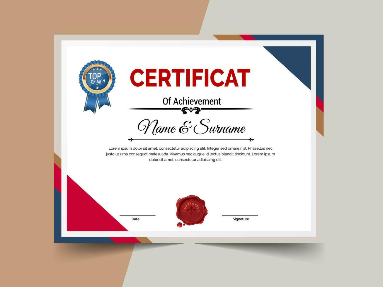 Creative certificate of achievement template design. luxury elegant blue and gold diploma, corporate training certificate design vector