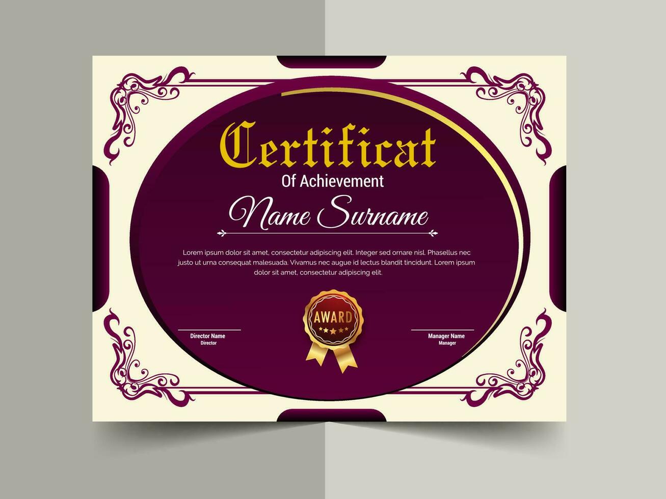 Creative certificate of achievement template design. luxury elegant blue and gold diploma, corporate training certificate design vector