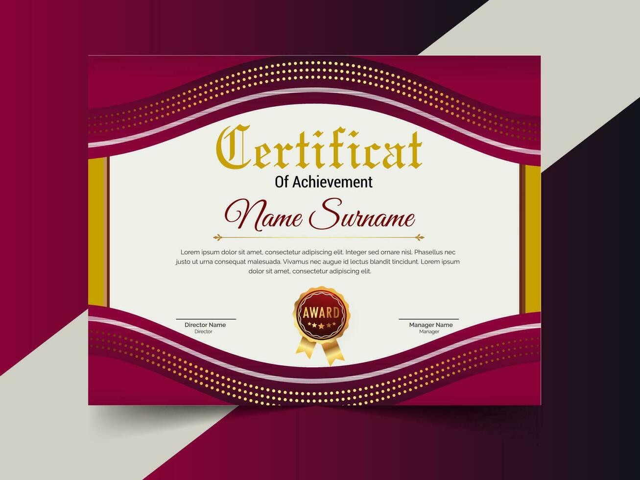 creativo certificado de logro modelo diseño. lujo elegante azul y oro diploma, corporativo formación certificado diseño vector