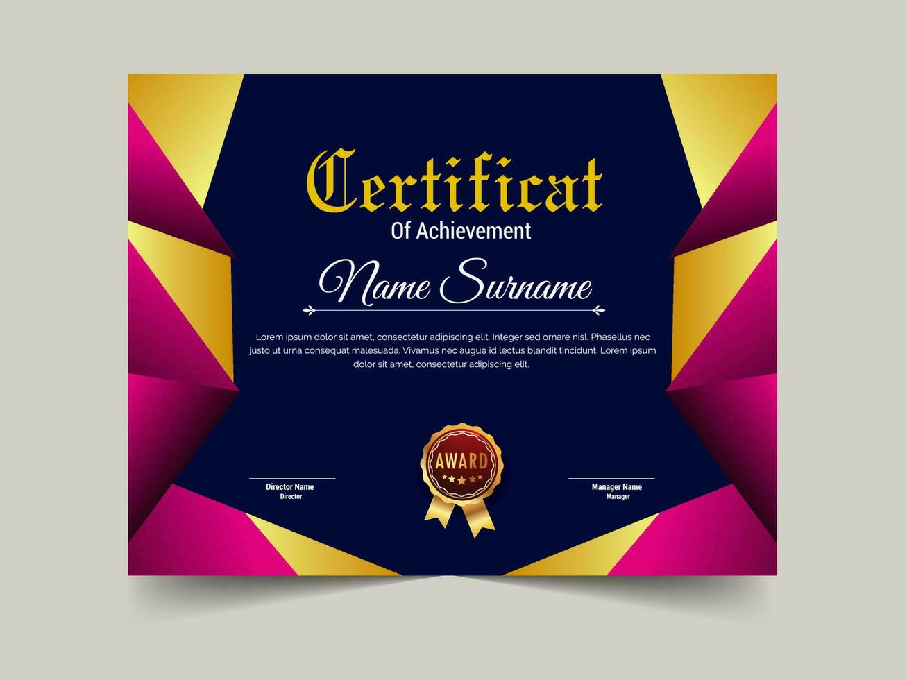 Creative certificate of achievement template design. luxury elegant blue and gold diploma, corporate training certificate design vector
