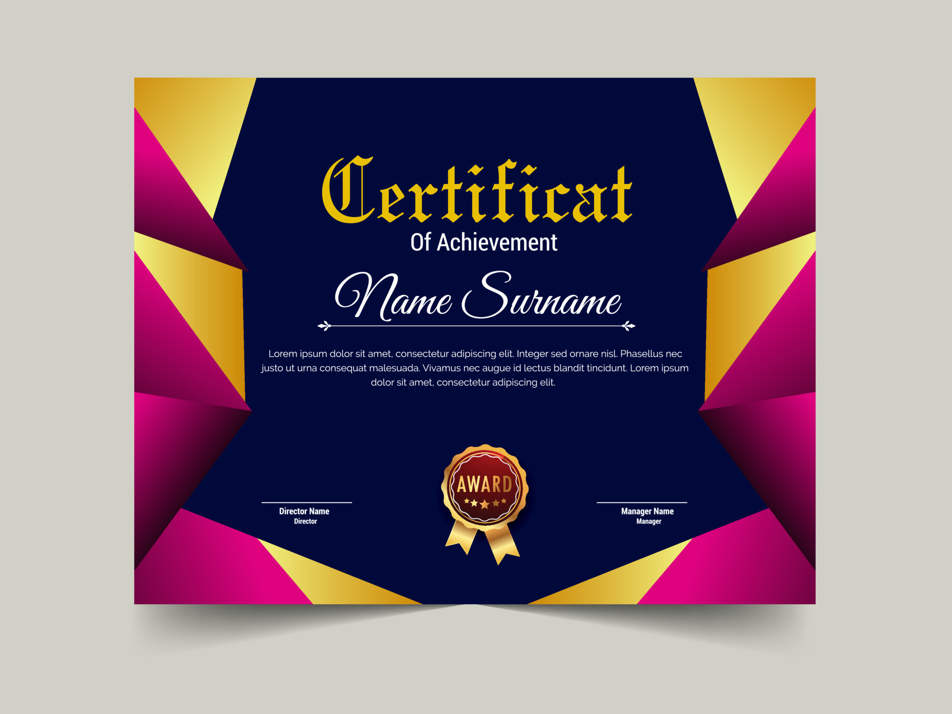 Creative certificate of achievement template design. luxury elegant