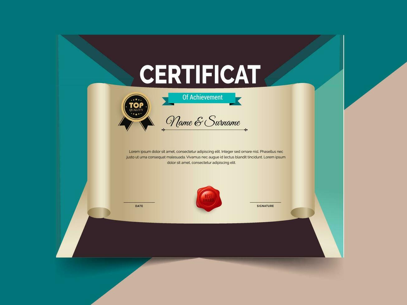 Creative certificate of achievement template design. luxury elegant blue and gold diploma, corporate training certificate design vector