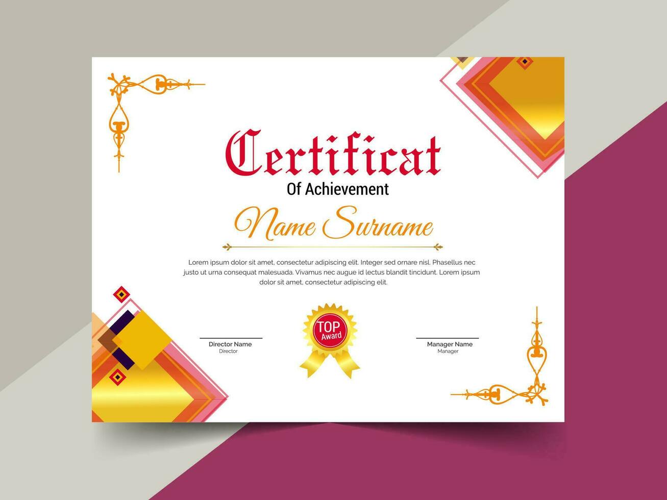 creativo certificado de logro modelo diseño. lujo elegante azul y oro diploma, corporativo formación certificado diseño vector