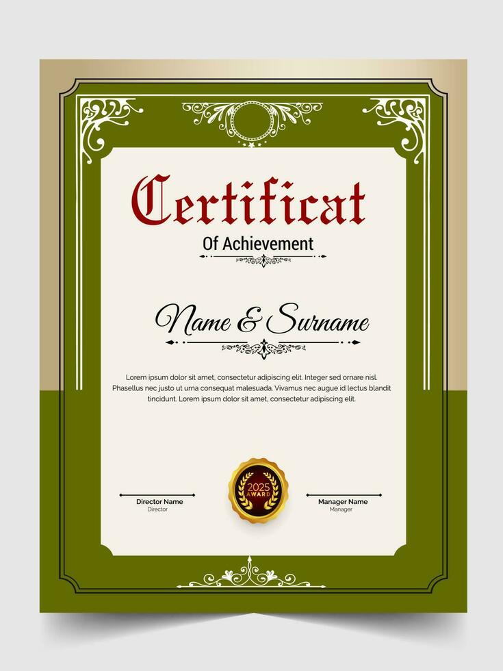 Creative certificate of achievement template design. luxury elegant blue and gold diploma, corporate training certificate design vector