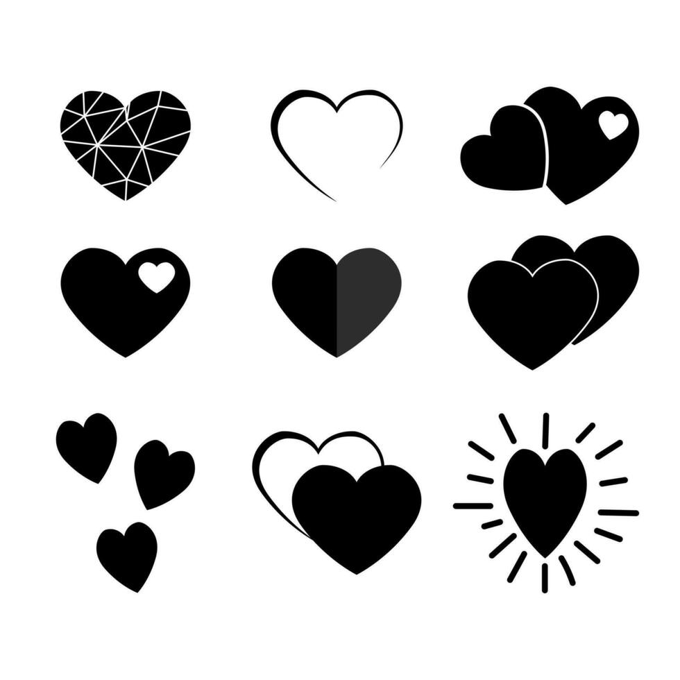 set black Love Heart Symbol Icons. Design elements for Valentine's day