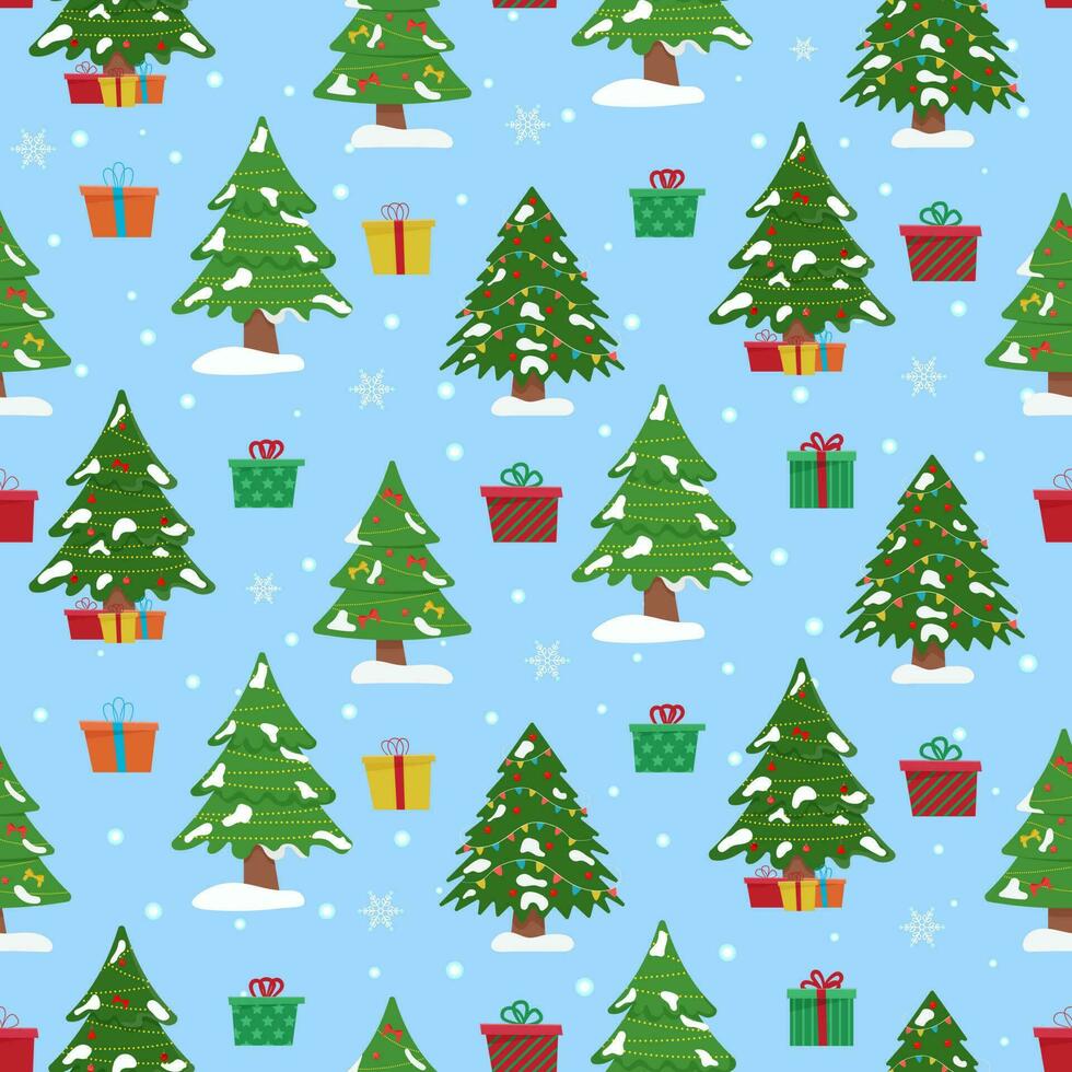 Christmas tree with tree ball and tree toy seamless pattern. Flat vector illustration