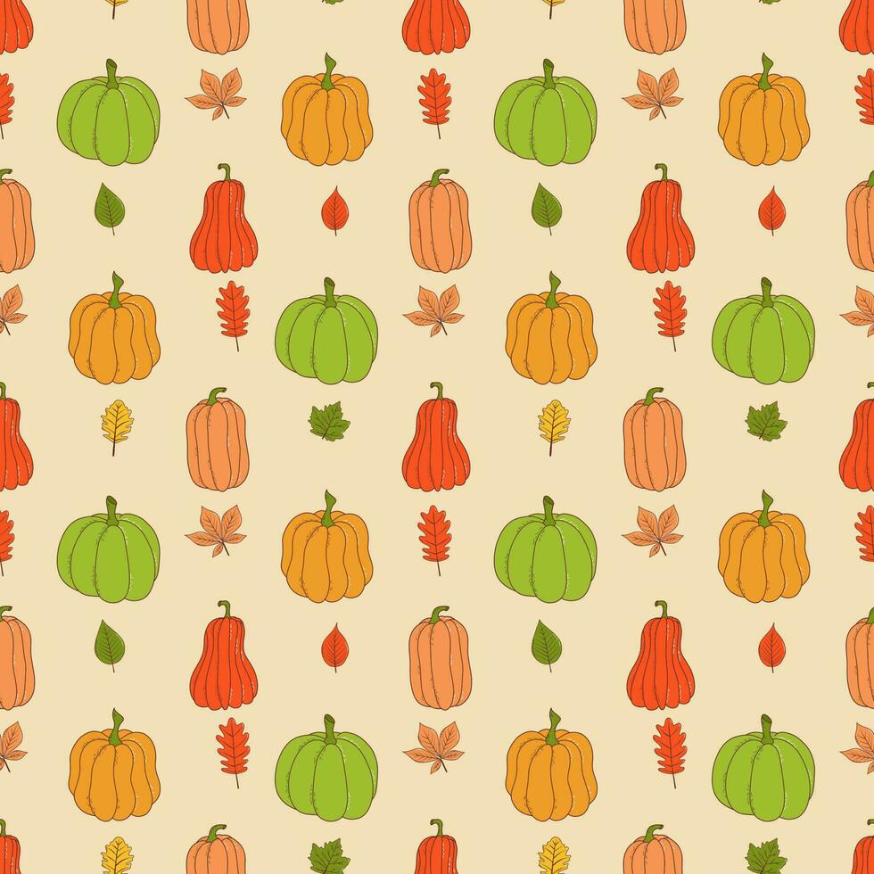Cute pumpkin seamless pattern. Vector illustration in hand drawn style