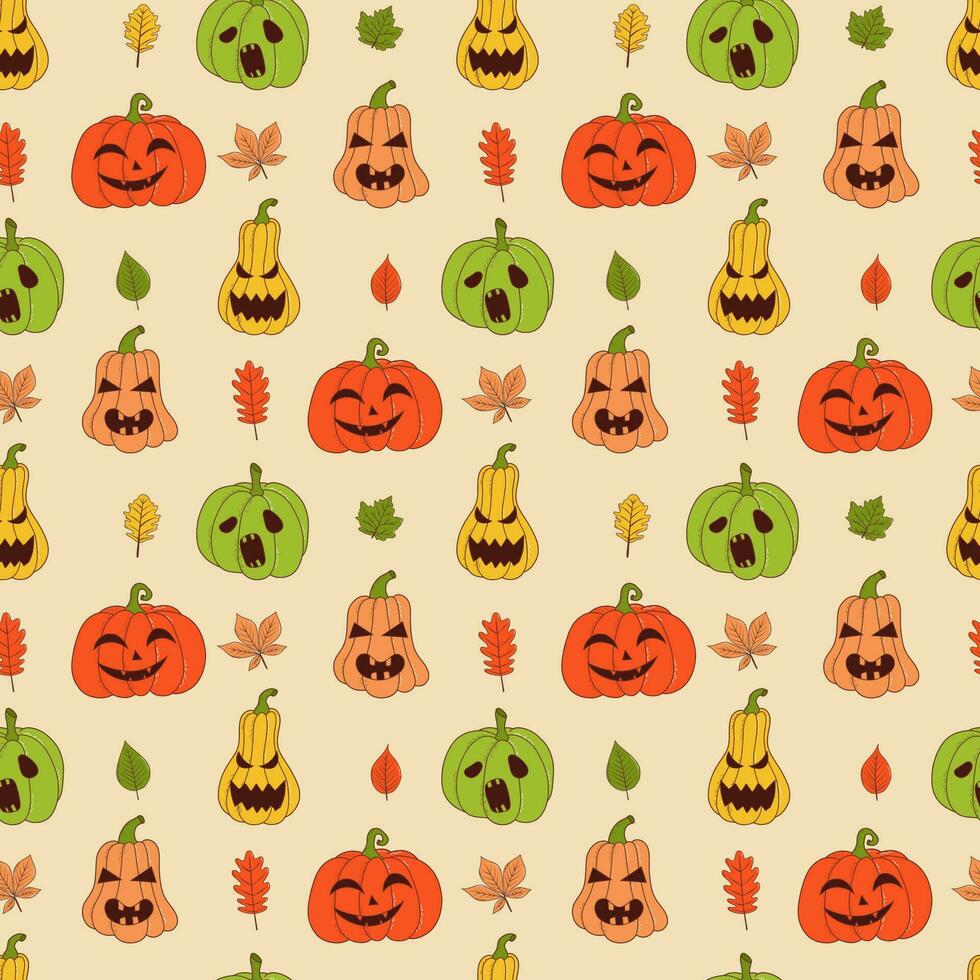 Cute pumpkin seamless pattern. Vector illustration in hand drawn style