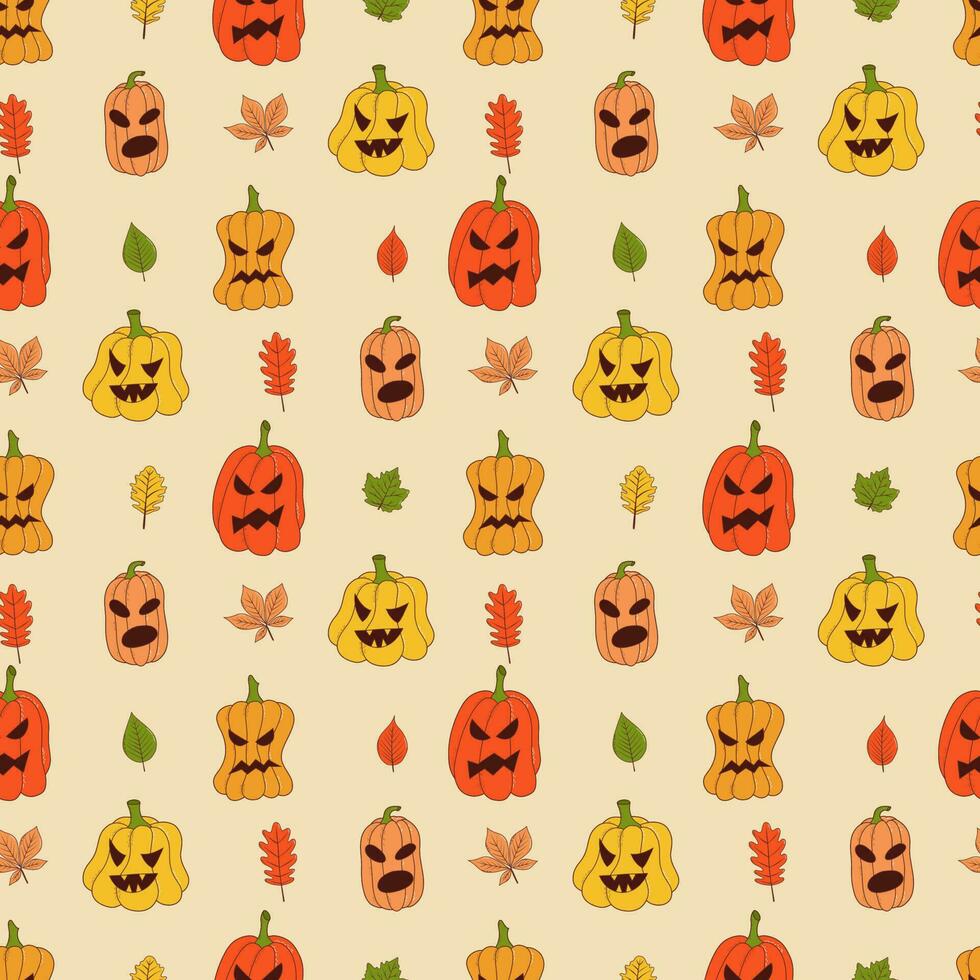 Cute pumpkin seamless pattern. Vector illustration in hand drawn style