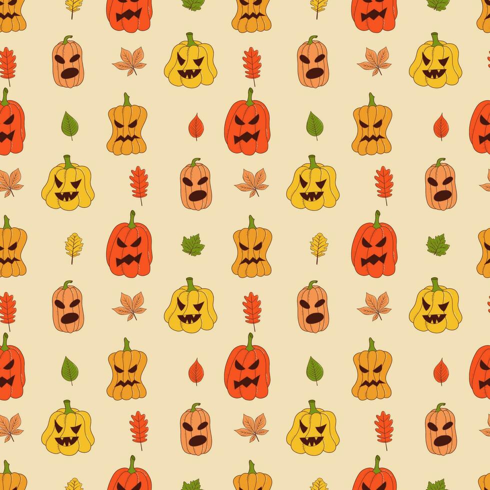 Cute pumpkin seamless pattern. Vector illustration in hand drawn style