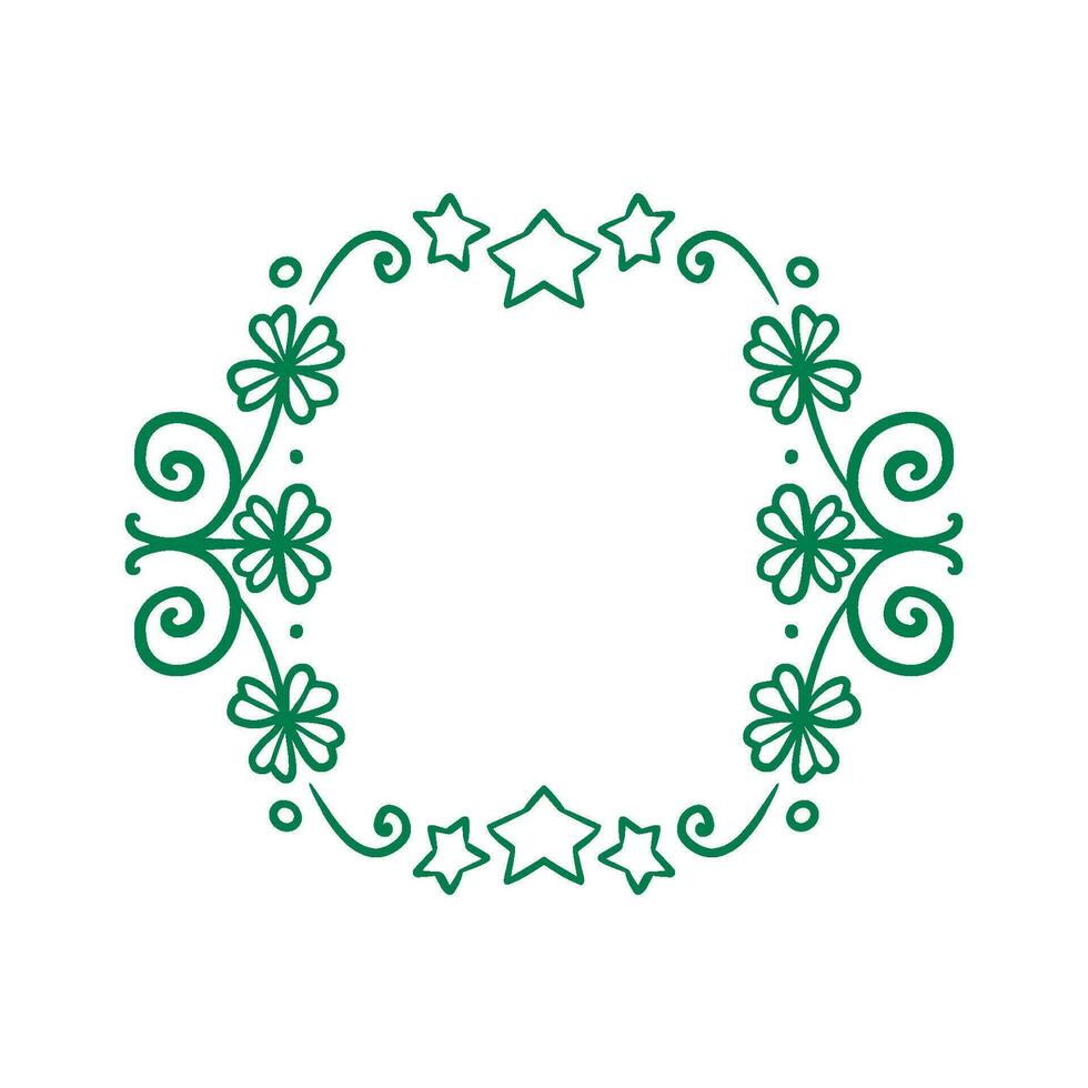 Clover garland on white background. St Patrick day greeting card with shamrock wreath. Irish. Vector flat illustration. Good for text and cards.