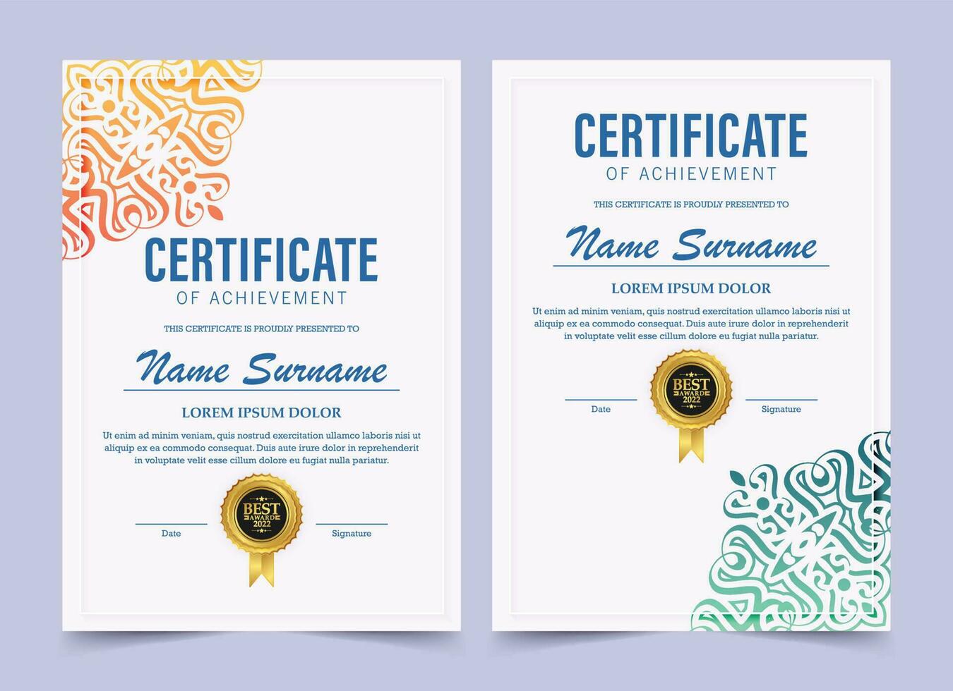 Classic certificate of achievement award template vector