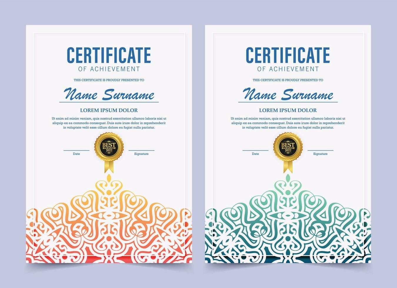 Achievement certificate best award diploma vector