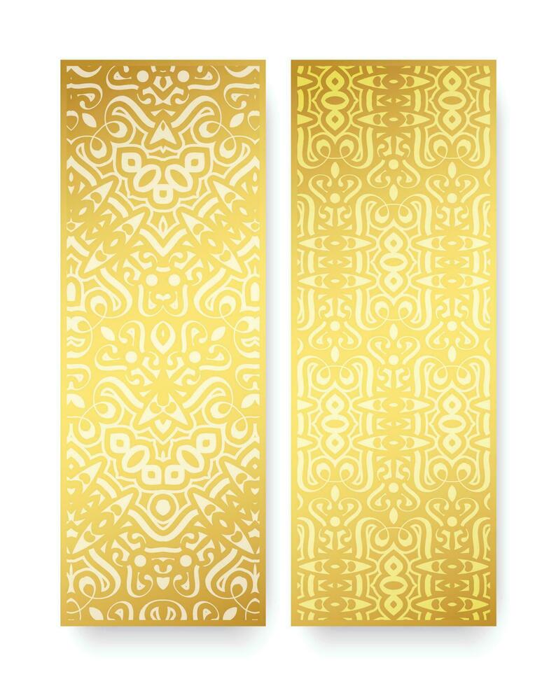 Gold vertical banner with minimal pattern vector