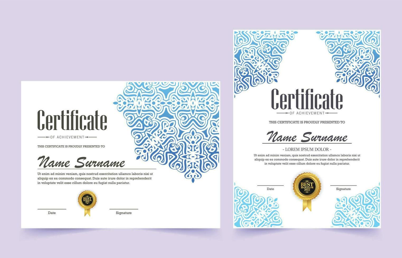Gradient mandala award certificate template vector