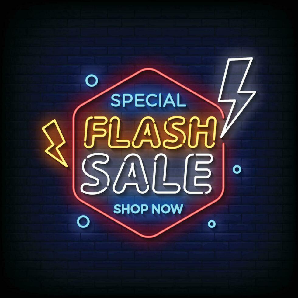 Neon Sign flash sale with brick wall background vector