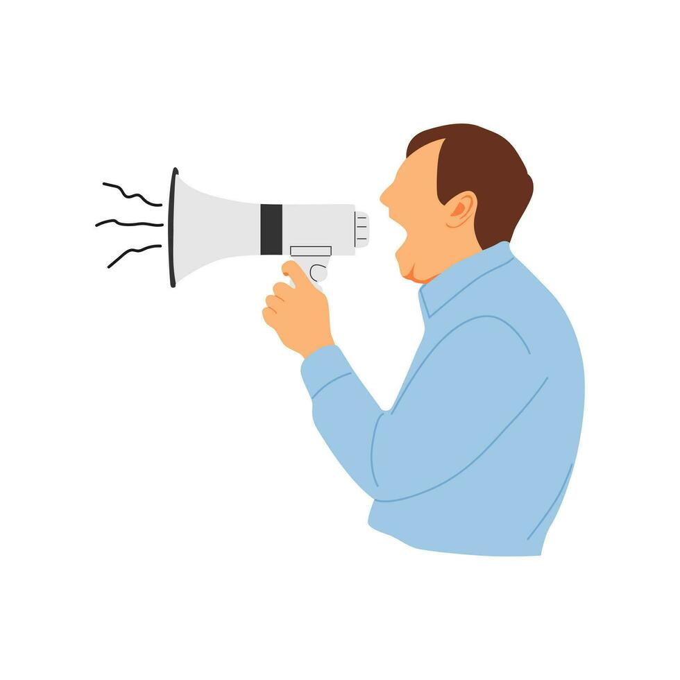 vector illustration of a person screaming with a loudspeaker  megaphone